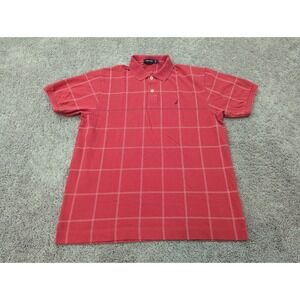 Nautica Polo Shirt Mens‎ Large Short Sleeve Check Red Golf Casual